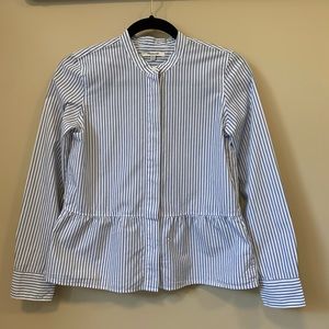 Madewell Button Front White Stripe Peplum Shirt
